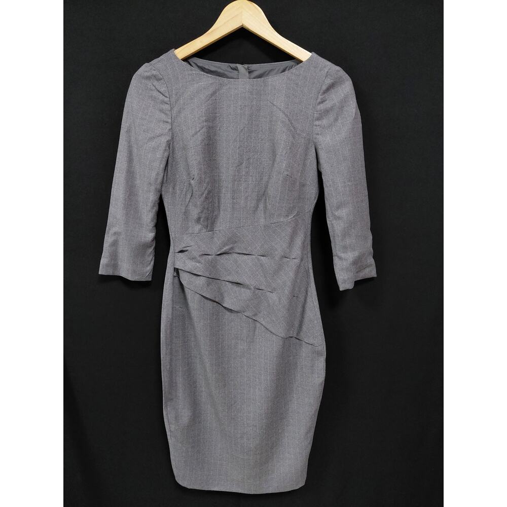 HOBBS LONDON Hobbs Wool Blend Dress Gray Solid 3/4 Sleeve Knee Length Size 2